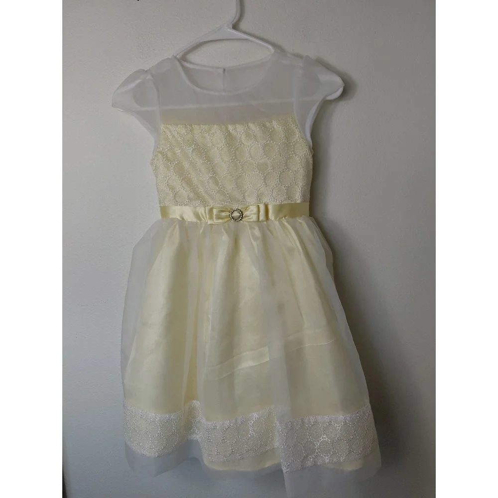 Jona Michelle Girl's Easter Spring Dress Yellow Lace Bow Sz 8 Party Wedding